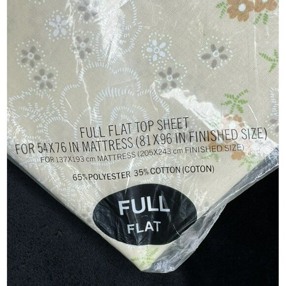 Vintage Cannon Monticello Marcelle Beige Floral Full Flat Sheet NIP S&H Green - Picture 4 of 9